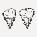 Ice cream cone silhouette like valentines heart