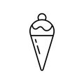 Ice cream cone. Linear icon of classic summer sweets. Black simple illustration of dessert. Waffle cone, scoop of ice cream with