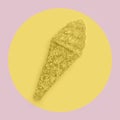 Ice cream cone made from confetti with tasty cream on pastel pink and yellow background. Trendy minimal pop art style and summer f Royalty Free Stock Photo