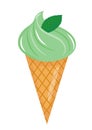 Ice Cream cone with mint icon flat cartoon style. Isolated on white background. Vector illustration, clip art Royalty Free Stock Photo