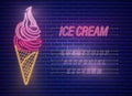 Ice cream cone neon Vector. Delicious dessert design label posters