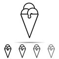 Ice cream cone with one scoop icon in different shapes. Simple thin line, outline vector of amusement icons for ui and ux, website