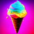 ice cream cone on a purple background in neon light. High quality photo Generative AI Royalty Free Stock Photo