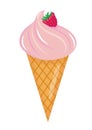 Ice Cream cone with raspberries icon flat cartoon style. Isolated on white background. Vector illustration, clip art Royalty Free Stock Photo