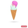 Ice cream cone with raspberry syrup color flat icon Royalty Free Stock Photo