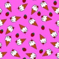 Ice cream cone and red strawberry on pink background seamless pattern for wrapping Royalty Free Stock Photo