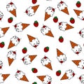 Ice cream cone and red strawberry on white background seamless pattern for wrapping Royalty Free Stock Photo