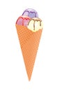 Ice cream in cone with scoopes