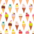 Ice cream cone seamless pattern background. Realistic. Bright and pastel colors. Isolated on white. Added in swatches. Royalty Free Stock Photo