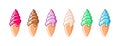 Ice cream cone set. Ice-cream in a waffle horn. Royalty Free Stock Photo