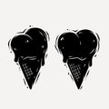 Ice cream cone silhouette like valentines heart