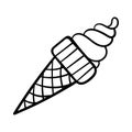 Ice cream cone. Simple decorative element design. Food, sweets, yummy food. Simple outline illustration isolated on white Royalty Free Stock Photo