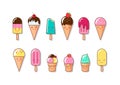 Ice cream cone with smile faces vector illustration set