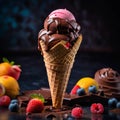 Ice-cream in cone standing on the table Royalty Free Stock Photo