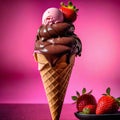 Ice-cream in cone standing on the table Royalty Free Stock Photo