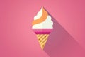 An ice cream cone stands out against a vibrant pink backdrop, ready to be savored