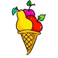 Ice cream cone sweet fruit cooking idea cartoon illustration