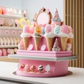 Ice cream cone table decoration, ice cream cone tray, Ice Cream restaurant interior concept design, AI Generate