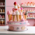 Ice cream cone table decoration, ice cream cone tray, Ice Cream restaurant interior concept design, AI Generate