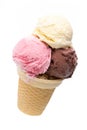 An ice cream cone with three different scoops of ice cream Royalty Free Stock Photo