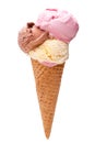 An ice cream cone with three different scoops of ice cream Royalty Free Stock Photo