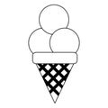 Ice cream cone with three scopes in black and white Royalty Free Stock Photo