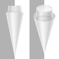 Ice cream cone with transparent frustum shaped cover. Blank vector realistic packaging mockup illustration