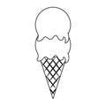 Ice cream cone with two scoops in black and white