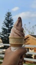 Ice cream cone vanila chocolate in the farm delicolious yummy softcream Royalty Free Stock Photo