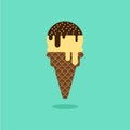 Ice cream cone vanilla chocolate flavor with topping flat design