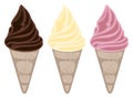 Ice Cream Cone. Vanilla, chocolate and strawberry flavour