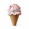 Ice Cream Cone Vanilla and Strawberry Flavors Isolated on White Background. Royalty Free Stock Photo