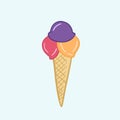 Ice cream in a cone. Vector flat outline icons. Figure ice cream in cartoon style. Color illustration