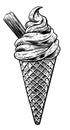 Ice Cream Cone Vintage Woodcut Etching Style