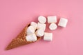 Ice-cream cone waffel with marshmallows.