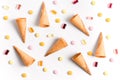 Ice cream cones and candy lay flat image wallpaper