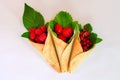 Ice cream cones with fruits. Fresh berry fruit, top view strawberry, raspberry and currant Royalty Free Stock Photo