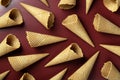 Ice cream cones pattern. Brown background. Sweet, summer and empty concept.
