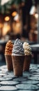 Ice Cream Cones On Stone Rustic Pub Mobile Wallpeper Postcard. Generative AI Royalty Free Stock Photo