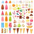 Ice cream constructor. Various flavors, cones, toppings, sprinkles to make your ice cream. Vanilla, chocolate sundae