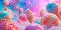 ice cream cosmos where planets made of pastel scoops orbit a candy sun, creating a delectable and whimsical universe.