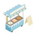 Ice Cream Counter as Outdoor Food Court or Food Vendor Selling Refreshing Dessert Isometric Vector Illustration