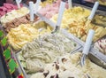 Ice cream counter with variety of flavours Royalty Free Stock Photo