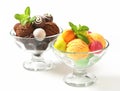 Ice cream coupes with chocolate truffles and pralines Royalty Free Stock Photo