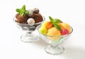 Ice cream coupes with chocolate truffles and pralines Royalty Free Stock Photo