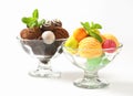 Ice cream coupes with chocolate truffles and pralines Royalty Free Stock Photo