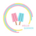 Ice cream couple set in the circle. Hello summer greeting card. Flat design Royalty Free Stock Photo