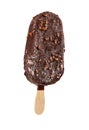 Ice cream covered with chocolate and almonds on stick Royalty Free Stock Photo