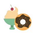 Ice cream cup and donut Royalty Free Stock Photo