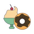 Ice cream cup and donut Royalty Free Stock Photo
